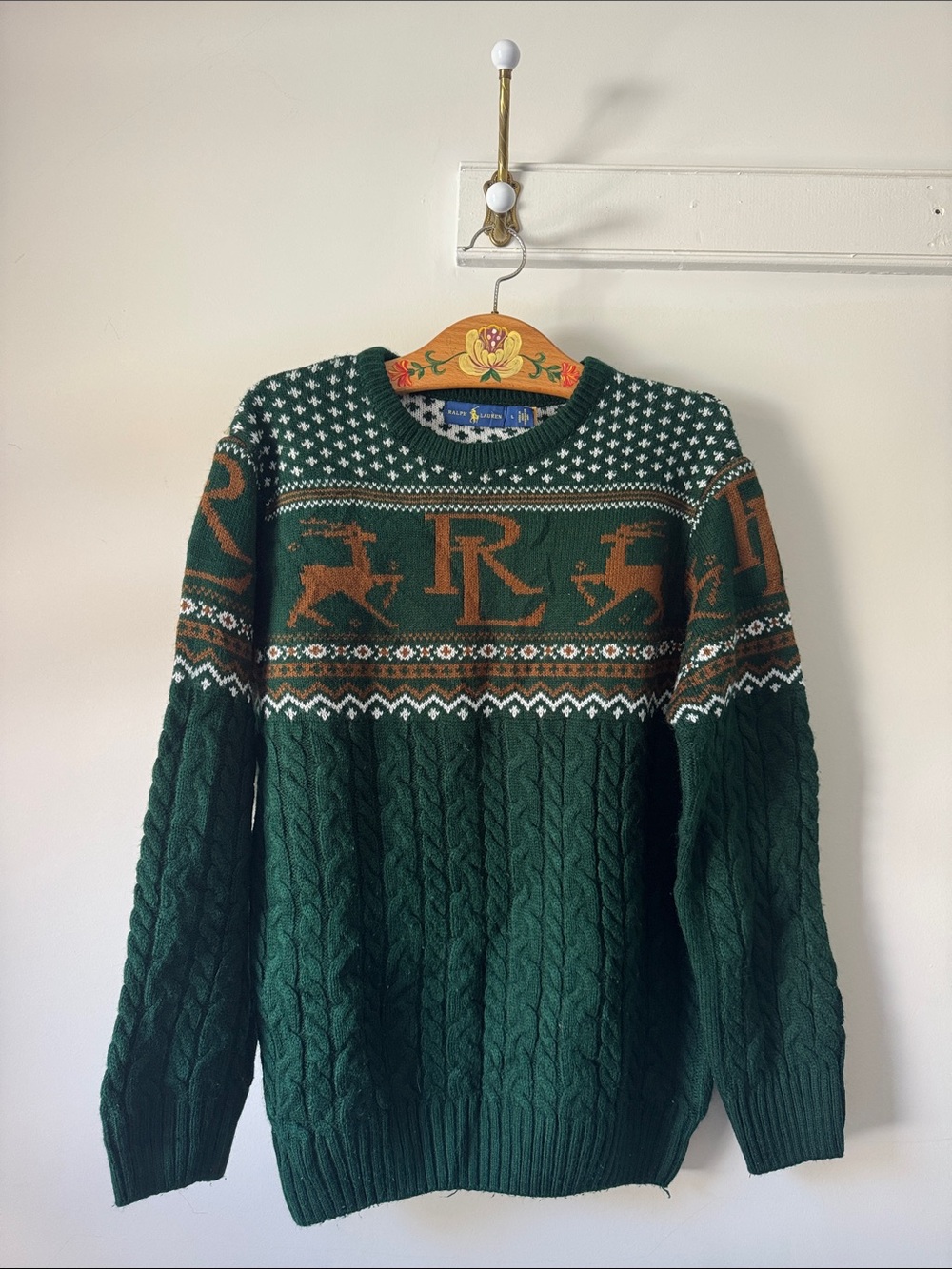 Ralph Lauren Cable-Knit Holiday Sweater with Reindeer Motif